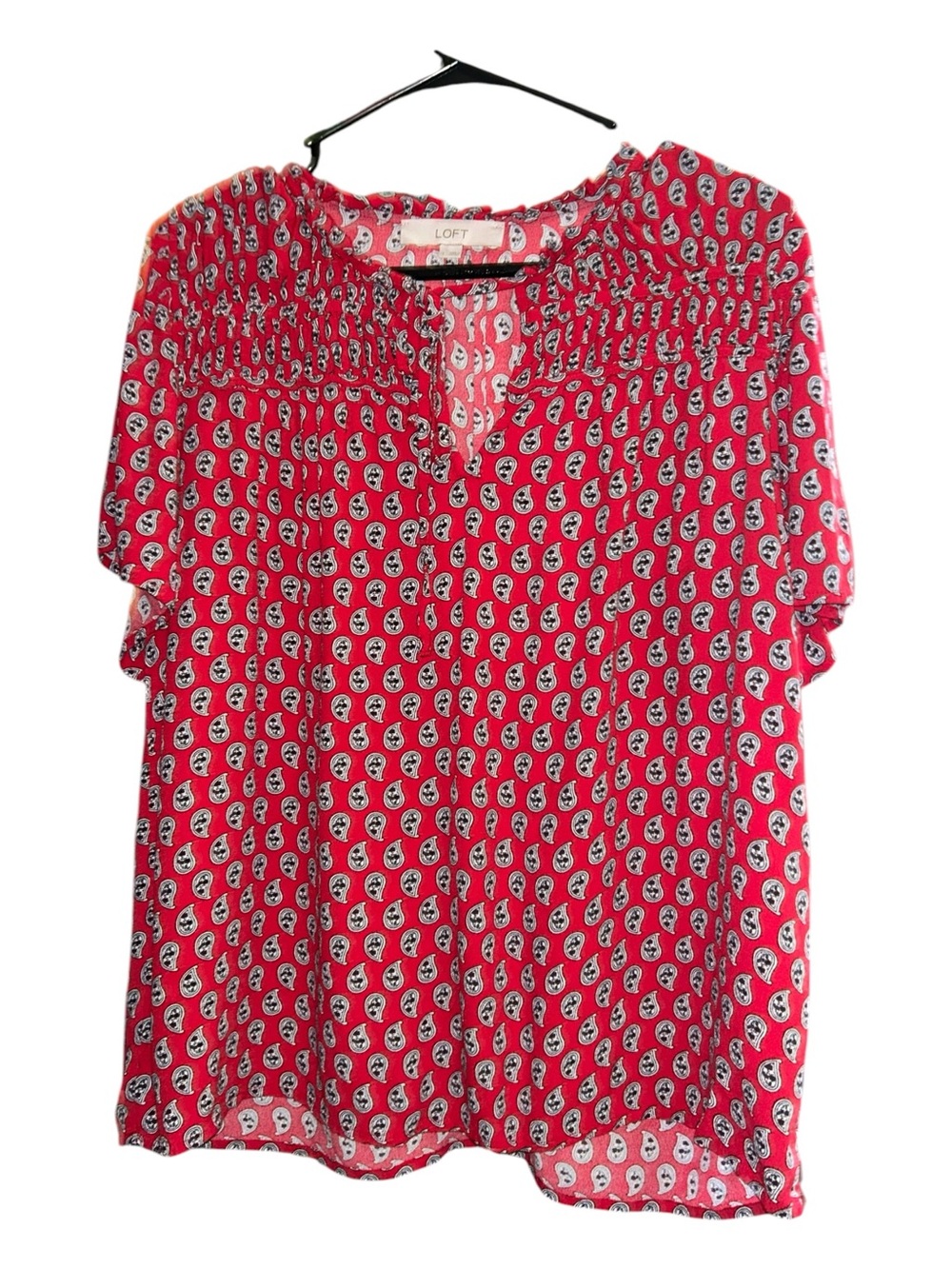 LOFT Pink Red Printed Short Sleeve Blouse